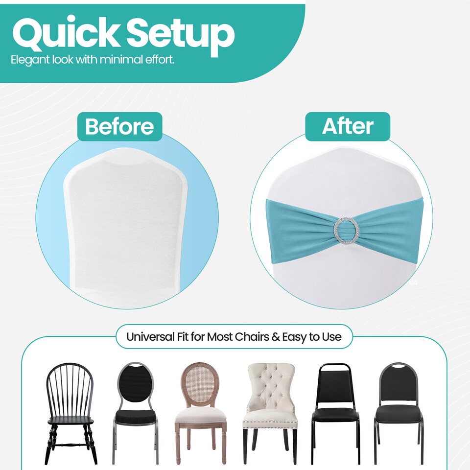 image 1 of 13"x5" Spandex Chair Bands with Slider Buckle, Elastic Chair Sash - 10pcs