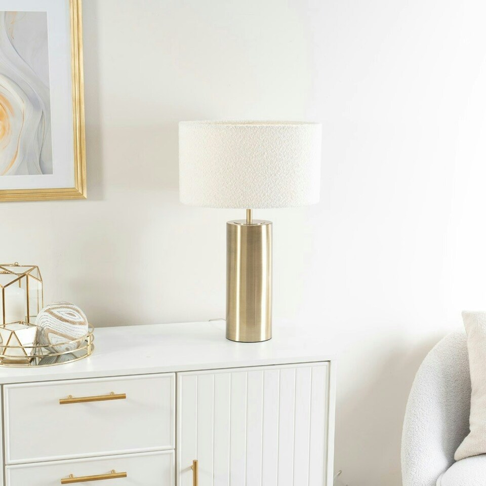 image 1 of ValueLights Lexy Antique Brass Touch Table Lamp with Cream Boucle Shade