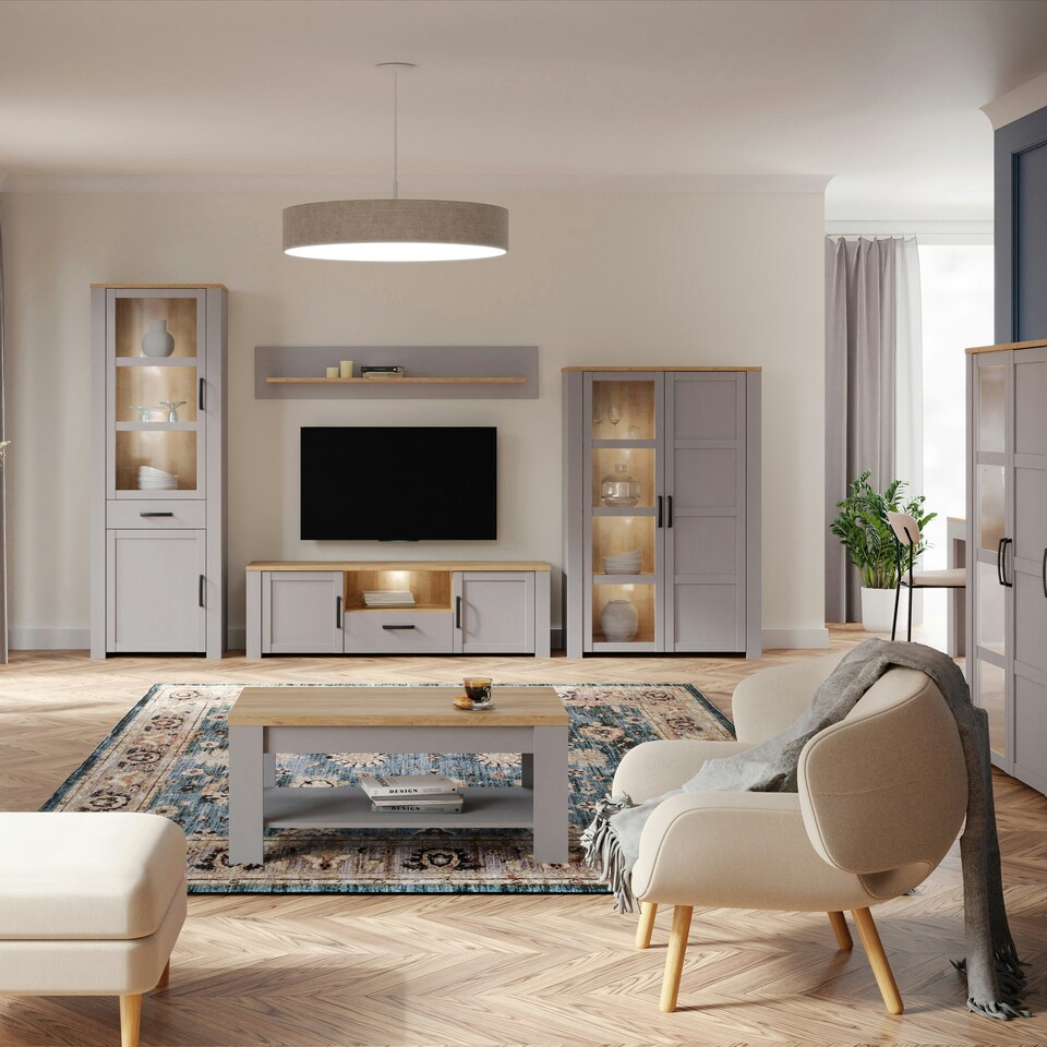 image 1 of Bohol 160cm Wall Shelf in Riviera Oak/Grey Oak