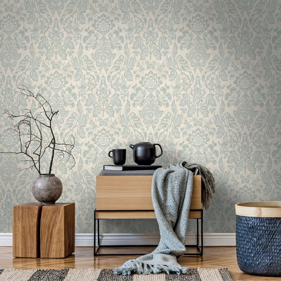 image 1 of Holden Decor Hawthorn Meadow Blown Vinyl Textured Wallpaper | Blue | Blue | 1