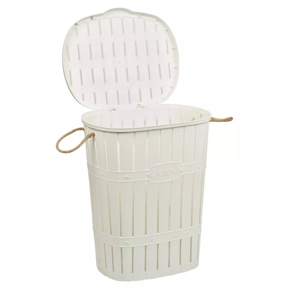 image 1 of 65L Bamboo Look Laundry Basket With Rope | White | 1