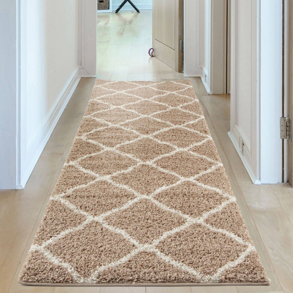 image 1 of The Rugs Moroccan Collection Soft High Pile Shaggy Lattice Floor Rugs and Runners Living Room