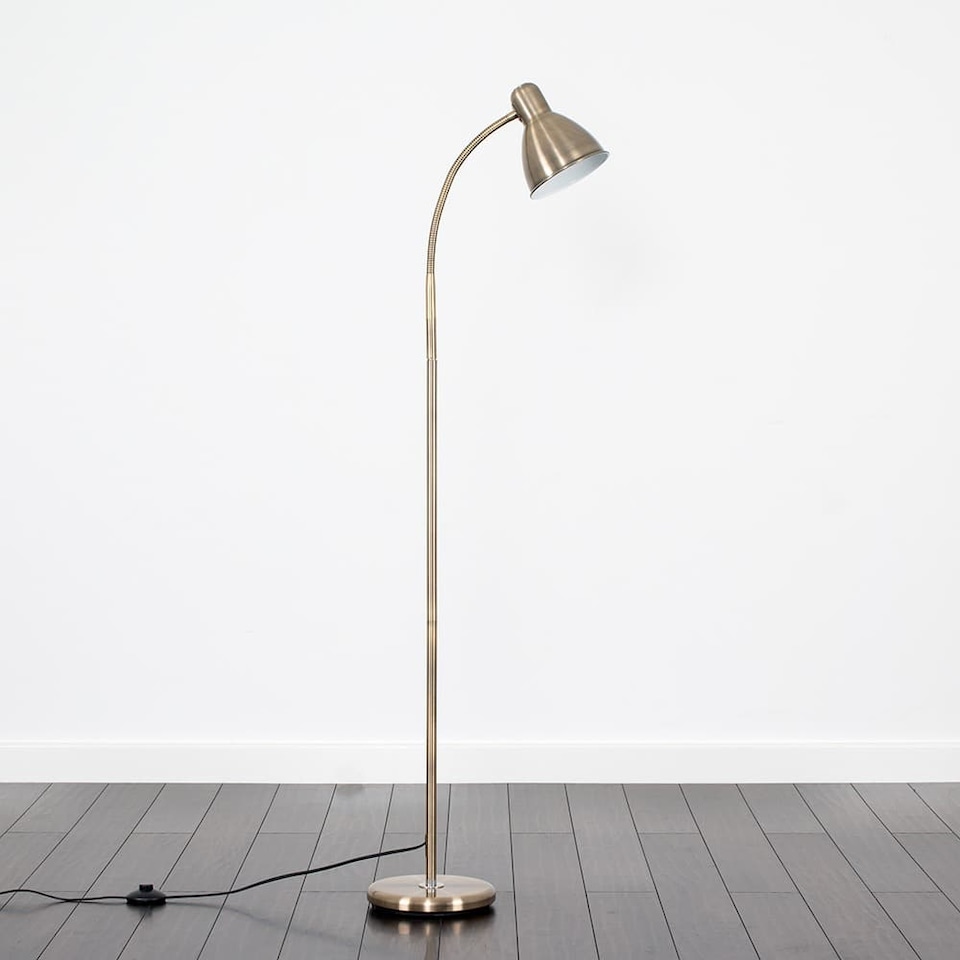 image 1 of ValueLights Antique Brass Adjustable Reading Craft Floor Lamp | Bronze