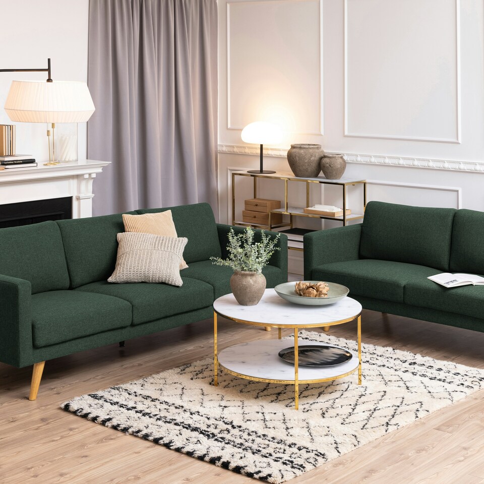 image 1 of Alisma Round Coffee Table with Marble Effect Glass Top & Gold Legs