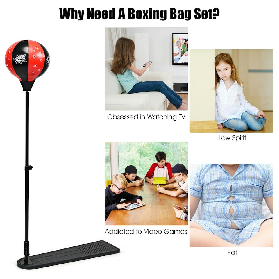 image 1 of COSTWAY Freestanding Height Adjustable Kids Punching Bag Red