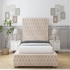 Sloomy Ambassador Sand Naples Bed Frame With Mattress With 50"  Upholstered Headboard 4'6 Double