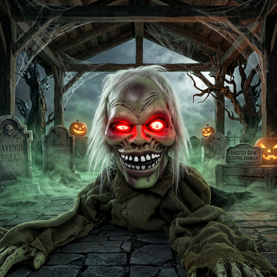 image 1 of HOMCOM Animatronic Crawling Zombie with Light-Up Eyes and Creepy Sound