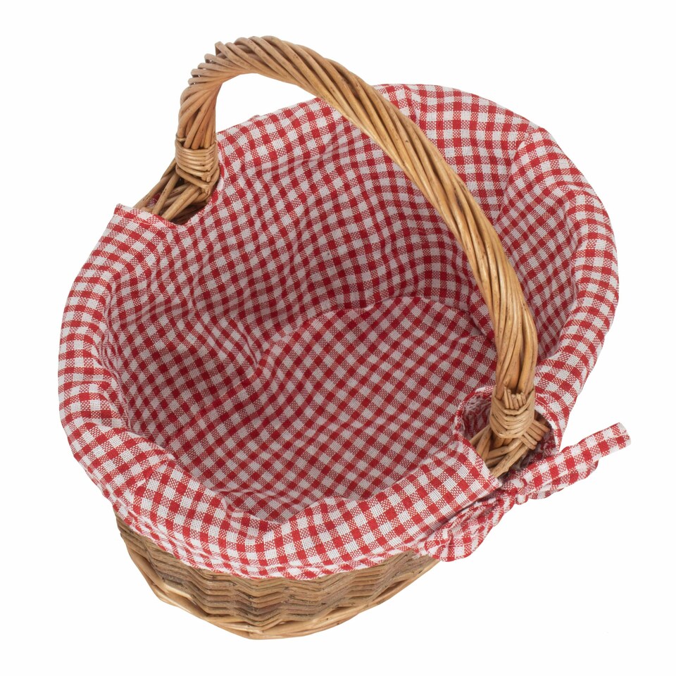 image 1 of Small Lined Country Oval Wicker Shopping Basket Red | Red And White Checked | S