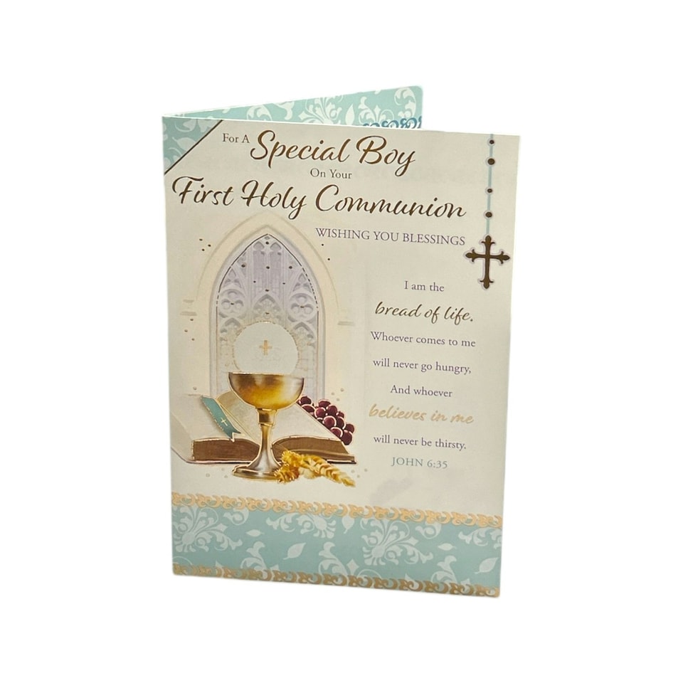 image 1 of For Boy First Holy Communion Chalice & Candle Cross Design Religious Card