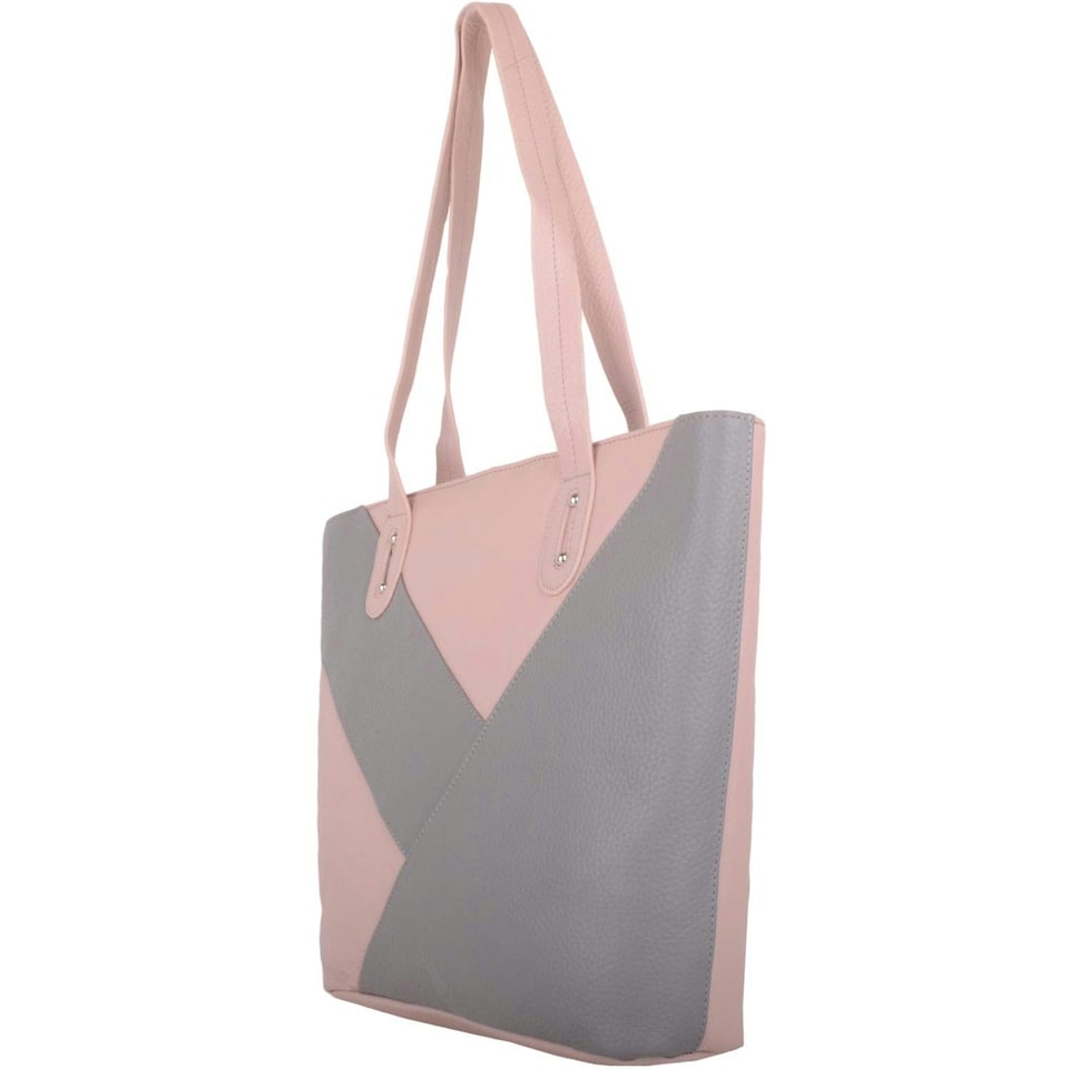 image 1 of Multi-Colour Large Genuine Leather Holiday / Beach Shoulder Bag Grey | Grey/Pink