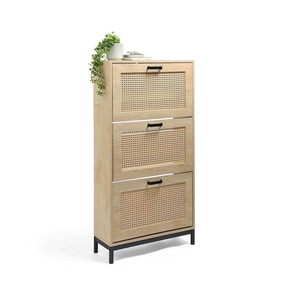 image 1 of VonHaus Lena Rattan 3 Drawer Shoe Storage Cabinet