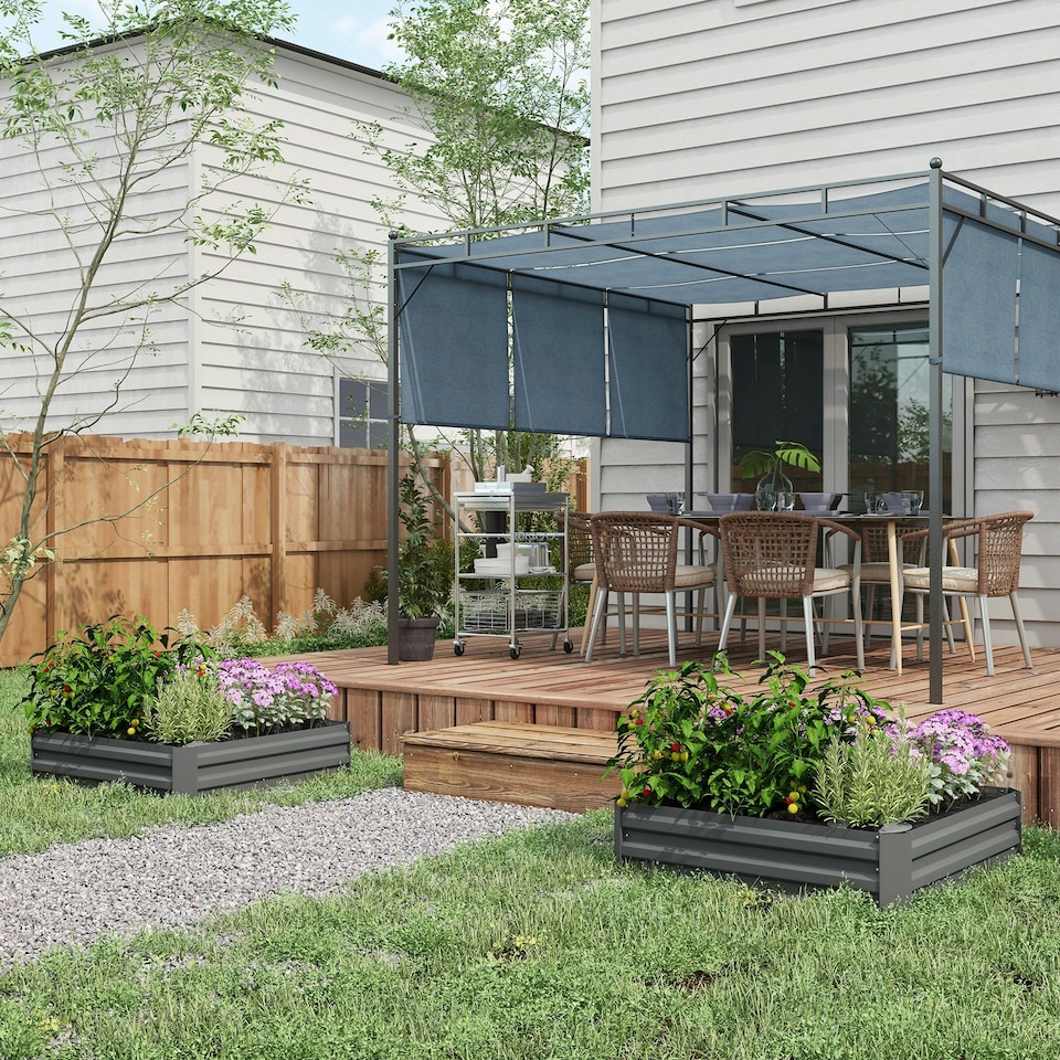 image 1 of Outsunny Set of 2 Raised Garden Bed Galvanised Planter Box Easy Setup Dark Grey