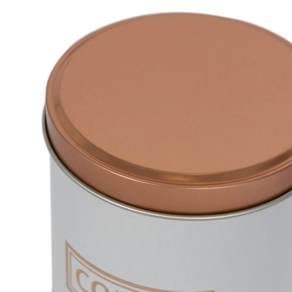 image 1 of Harbour Housewares 3pc Round Metal Tea Coffee Sugar Canister Set - White/Copper - Kitchen Caddy Kitchen Storage Containers Canisters