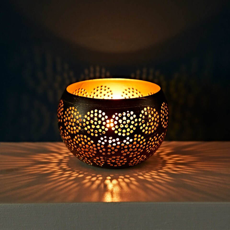 image 1 of Black and Gold Metal Tea Light Holder