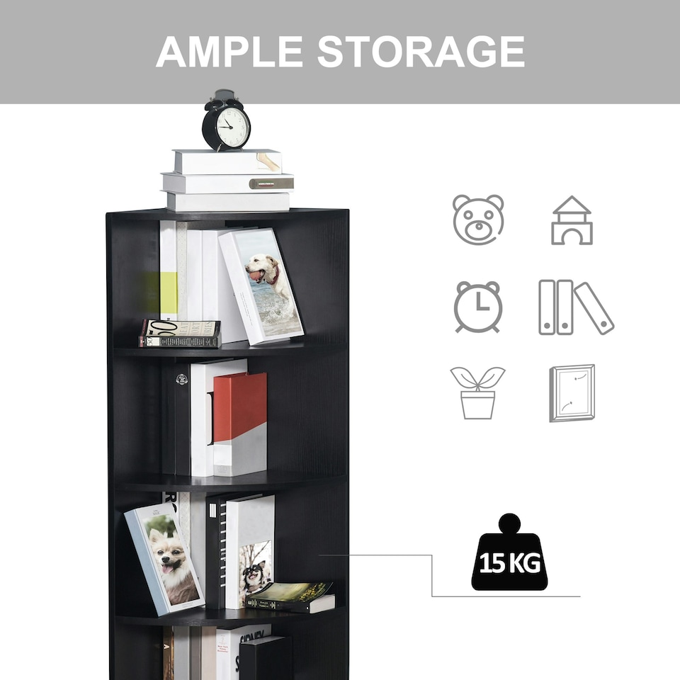 image 1 of HOMCOM 4 Tier Wood Corner Shelf Unit Freestanding Fan Bookshelf Plants Stand