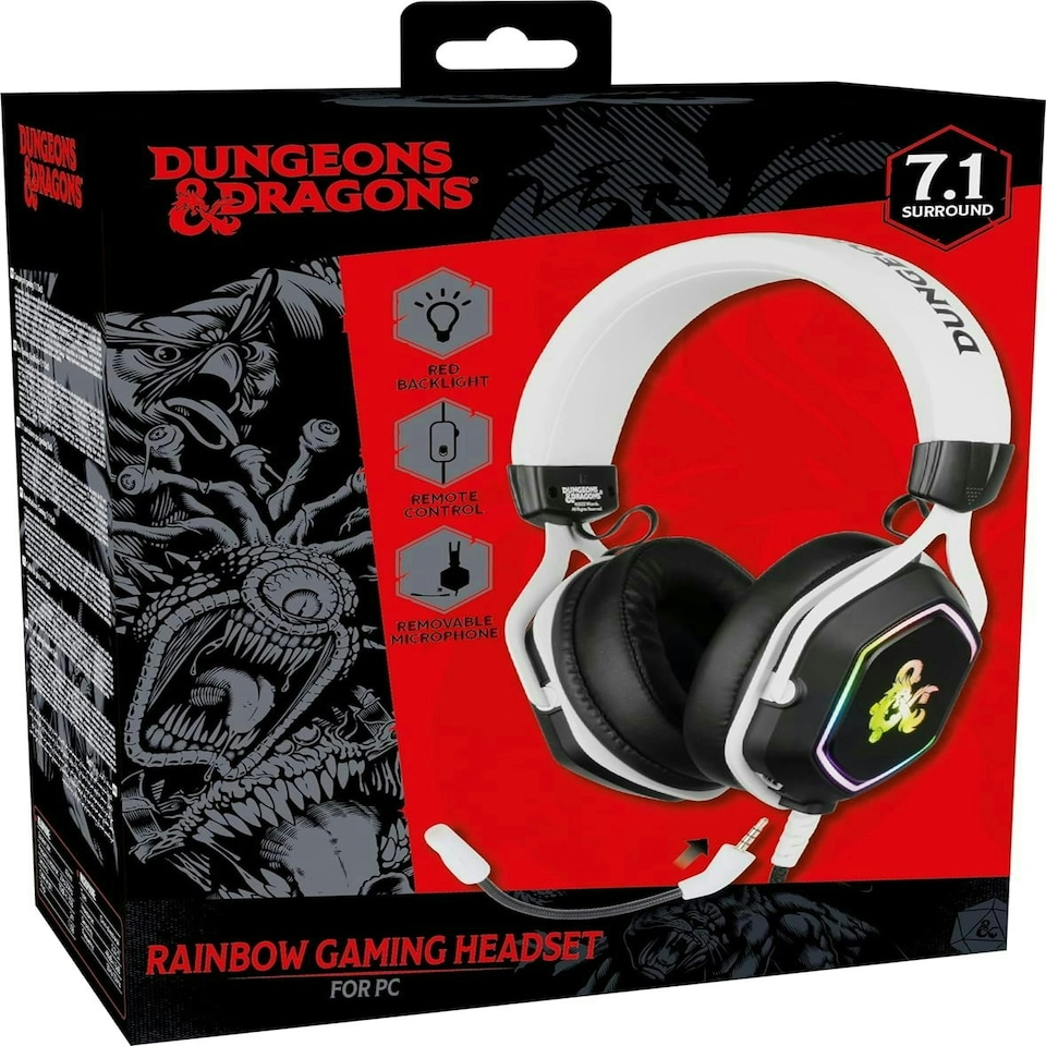 image 1 of Konix Dungeons and Dragons Rainbow LED 7.1 Gaming Headset White