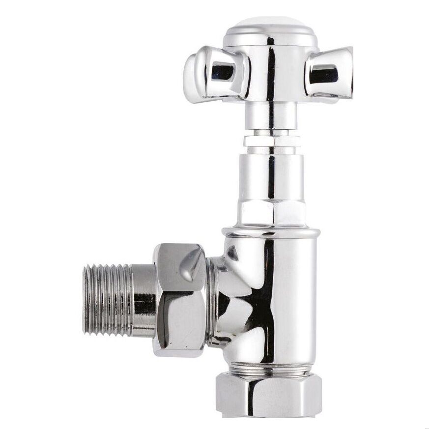 Balterley Victorian Cross Head Angled Radiator Valves in Silver