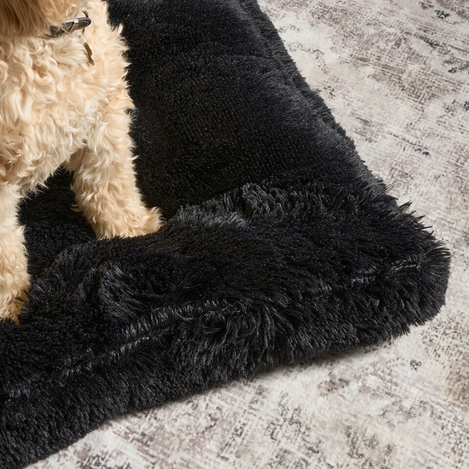 image 1 of OHS Soft Cosy Warm Fluffy Pet Dog Cat Large Cushioned Plump Plush Mat, 80x60cm Black | L