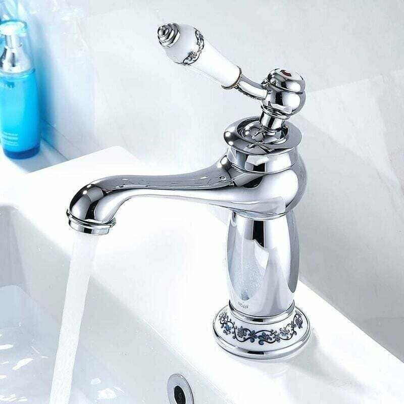 Ceramic basin faucet mixer brass ceramic sink faucet black and white long neck vintage floral with cold/hot water inlet bathroom