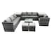 image 1 of Fimous Rattan Garden Furniture Dining Set 9-seater Patio Coffee Table Sofa Set with 2 Side Tables 2 Small Stools Dark Grey Mixed