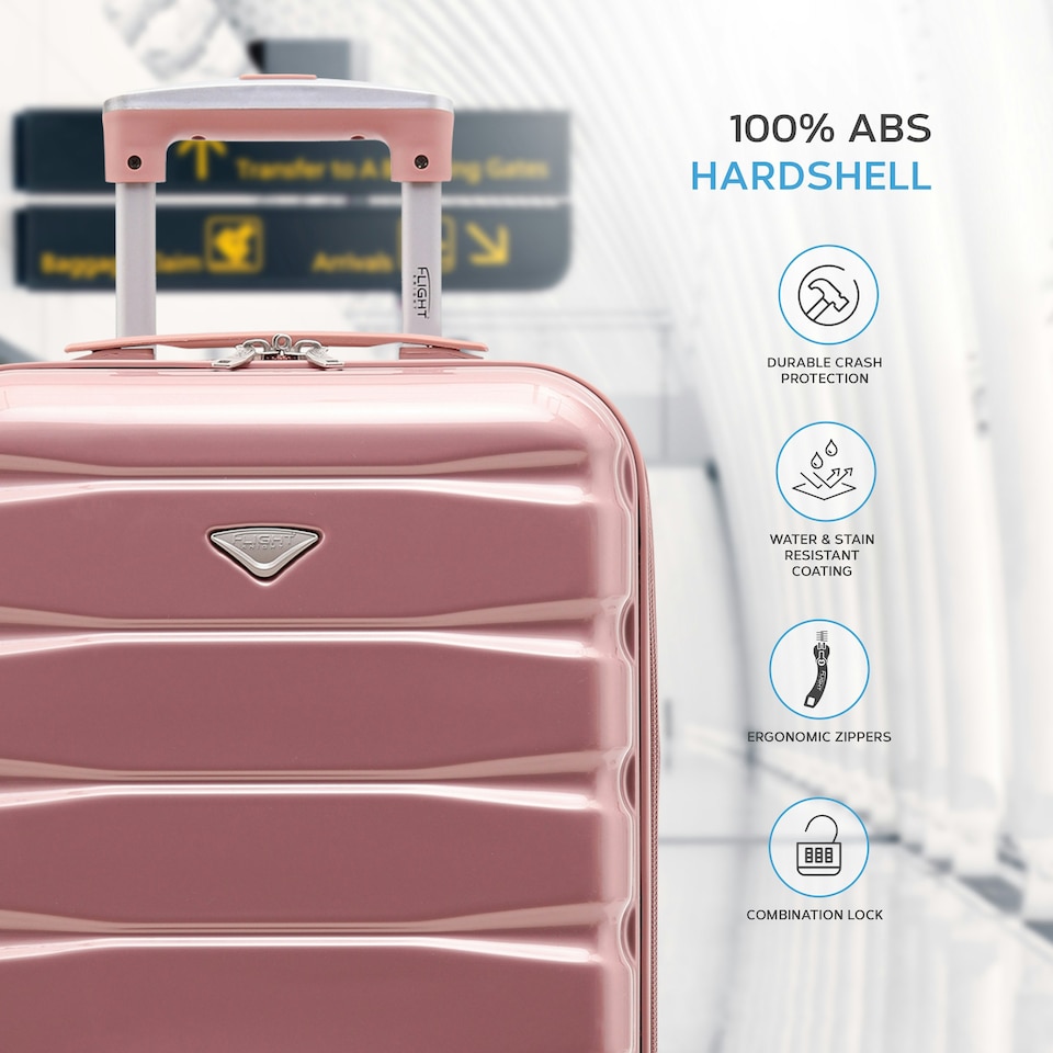 image 1 of 55x35x20cm Carry On Cabin Hard Shell Suitcase - 100+ Airlines Approved Including EasyJet (Paid), British Airways, Ryanair (Priority), TUI | Pink | Rose Gloss | Cabin Bag