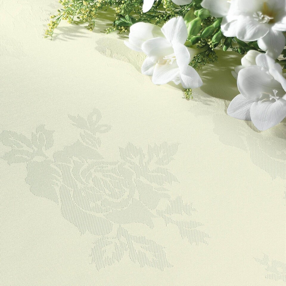 image 1 of Polyester Rose Design Tablecloth | White | Ivory | 137cm x 178cm