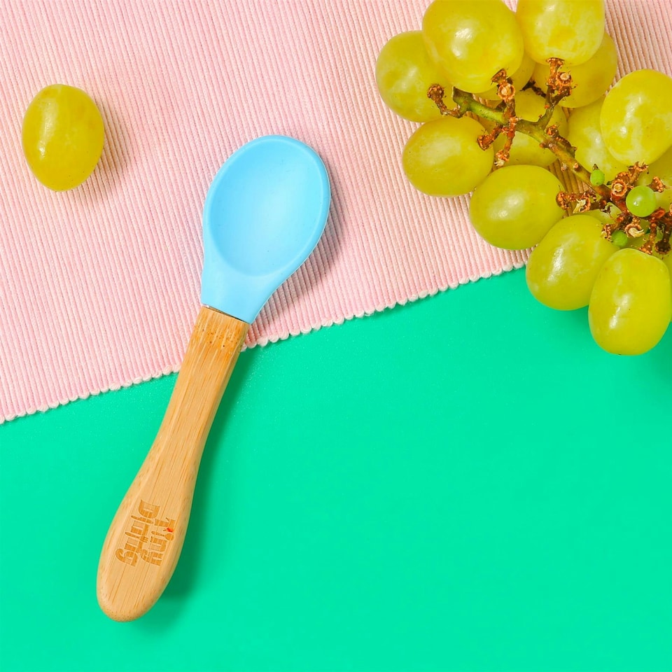 image 1 of Tiny Dining Children's Bamboo Silicone Tip Spoon - Blue