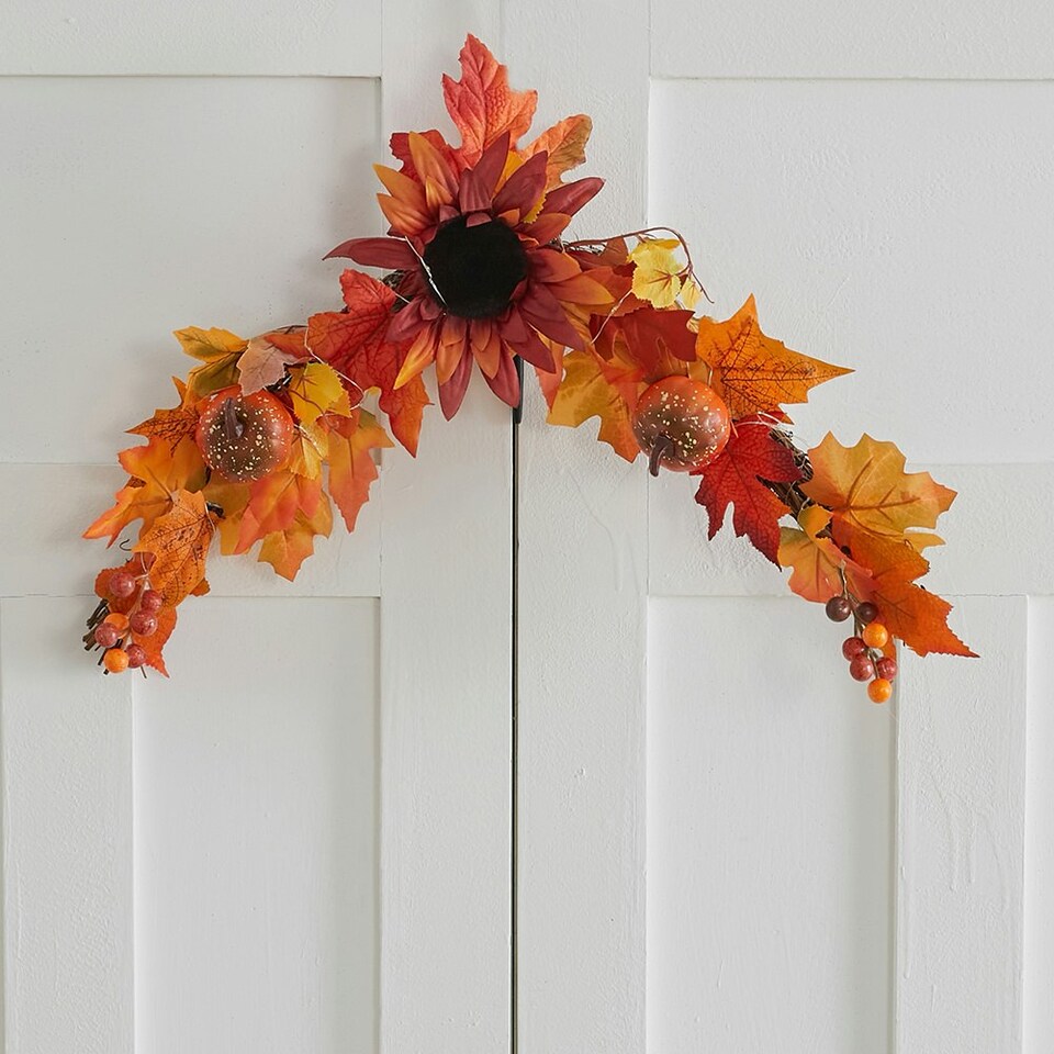 image 1 of Living and Home Maple Leaves Halloween Sunflower & Pumpkind Garland