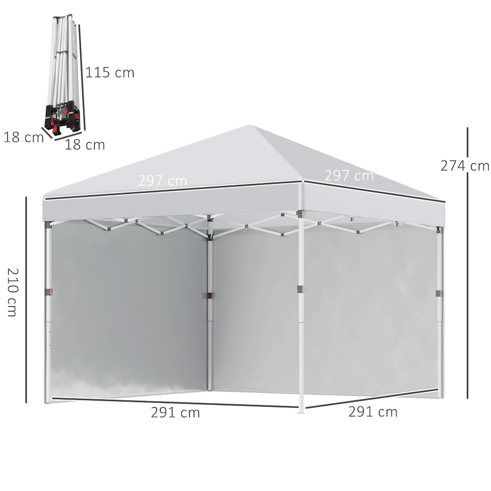 image 1 of Outsunny 3x3 (M) Pop Up Gazebo Party Tent w/ 2 Sidewalls, Weight Bags, White