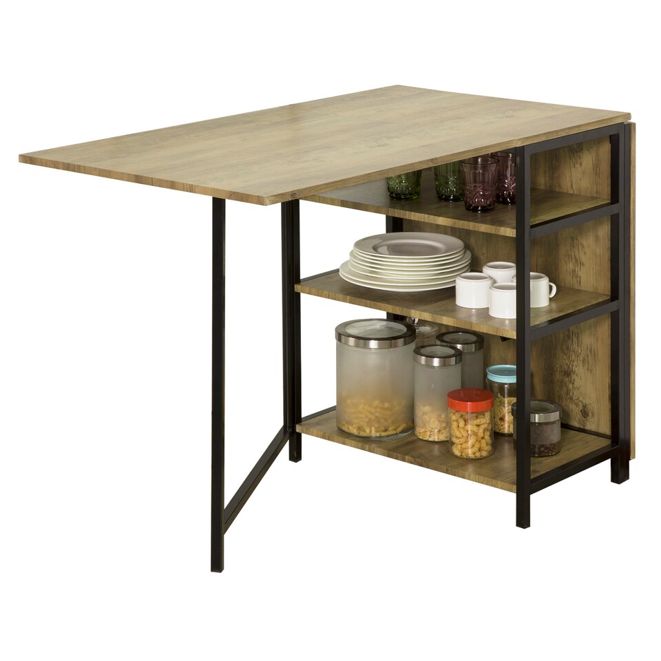 image 1 of SoBuy Modern Industrial Folding Dining Table with 3 Shelves, Light Oak, 70.9x23.6x30.3 inches, 22.4 kg - FWT62-N