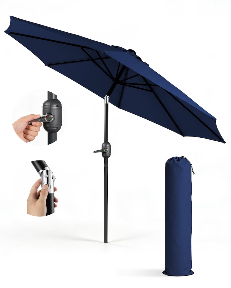 image 1 of Keplin Tilting Garden Parasol Crank Handle Steel Frame 6 Ribs with Cover