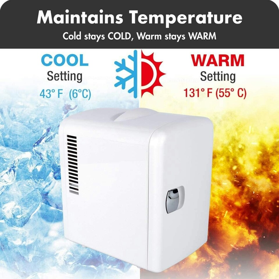 image 1 of Small Mini Fridge With UV Light Disinfection - 4 Litre / 6 can – Perfect for Skincare, Cosmetics, Food or Drink - Bedroom, Car or Games Room - Cools & Warms White