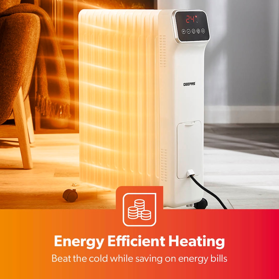 image 1 of GEEPAS 11 Fin Digital Oil Filled Radiator Heater 2500W White