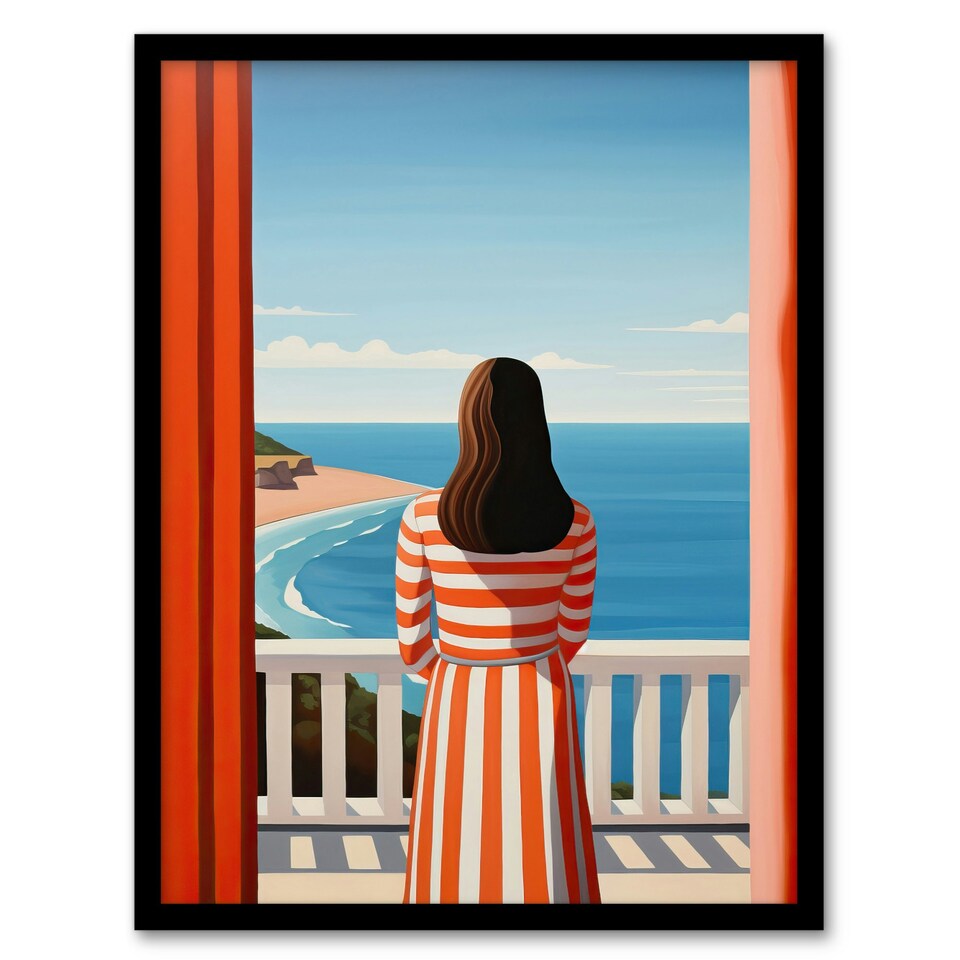 image 1 of Seaview Simple Clean Red Coastal Aesthetic Black Framed Wall Art Print A4