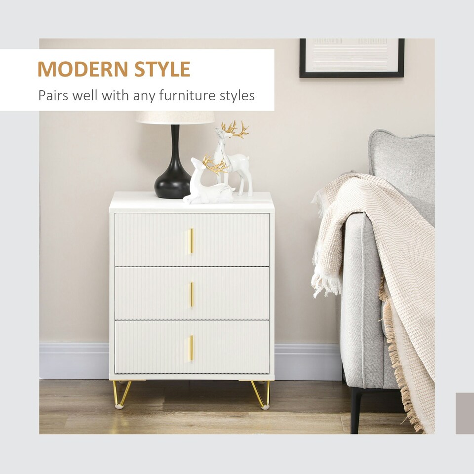 image 1 of HOMCOM 3 Drawer Dresser, Chest of Drawers Storage Cabinet, White