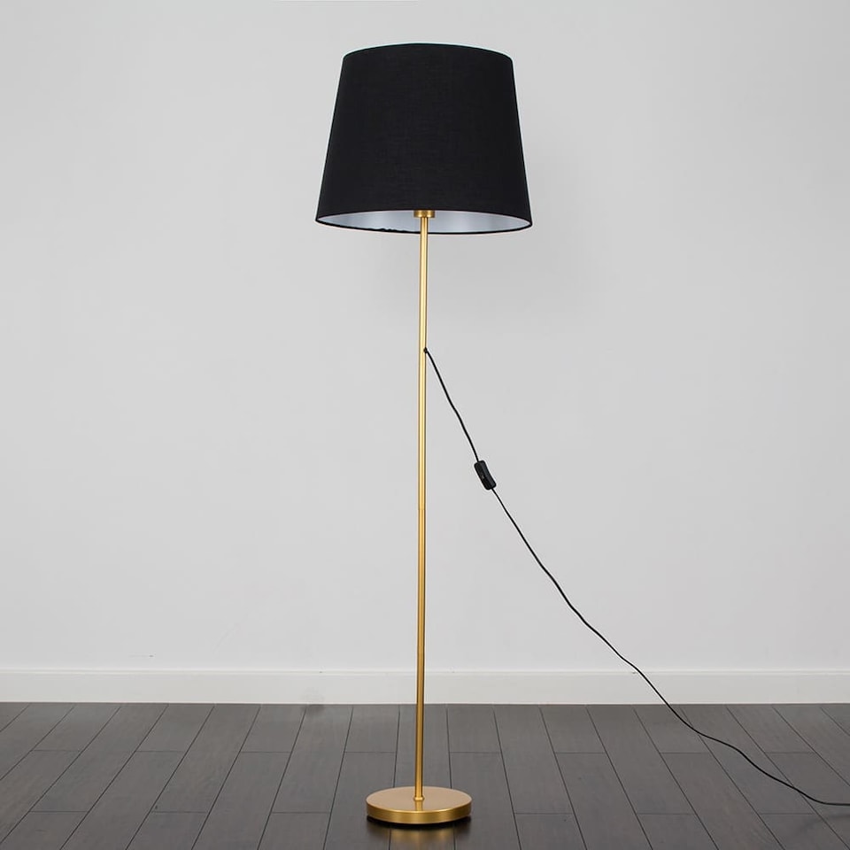 image 1 of ValueLights Charlie Gold Floor Lamp Black Taper Shade and Bulb
