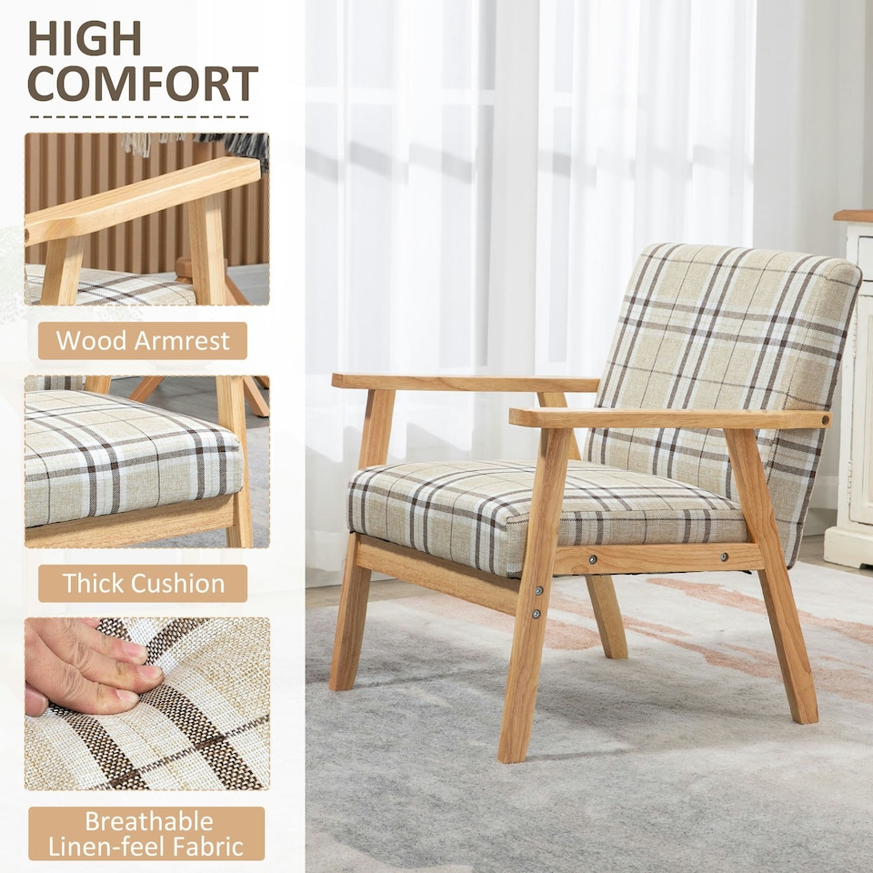 image 1 of HOMCOM One Seater Sofa with Rubber Wood Frame Linen Fabric Small Couch Beige
