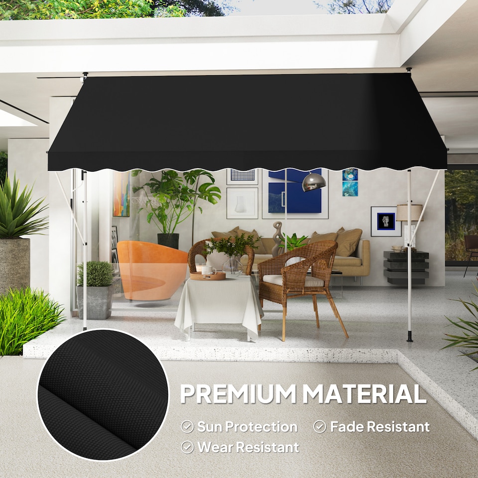 image 1 of Outsunny 3 x 1.5 m Retractable patio  Awning Floor-to-ceiling shade, Black | Black | 1