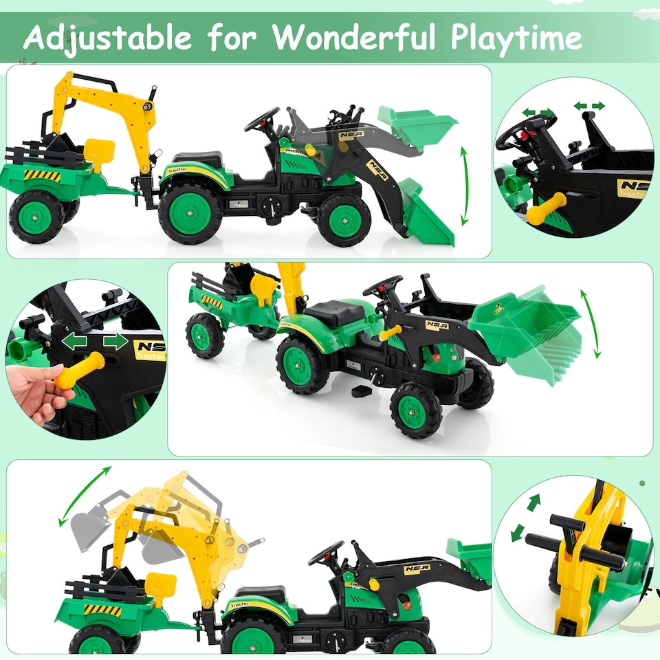 image 1 of COSTWAY Kids Ride On Excavator Pedal car Bulldozer Green