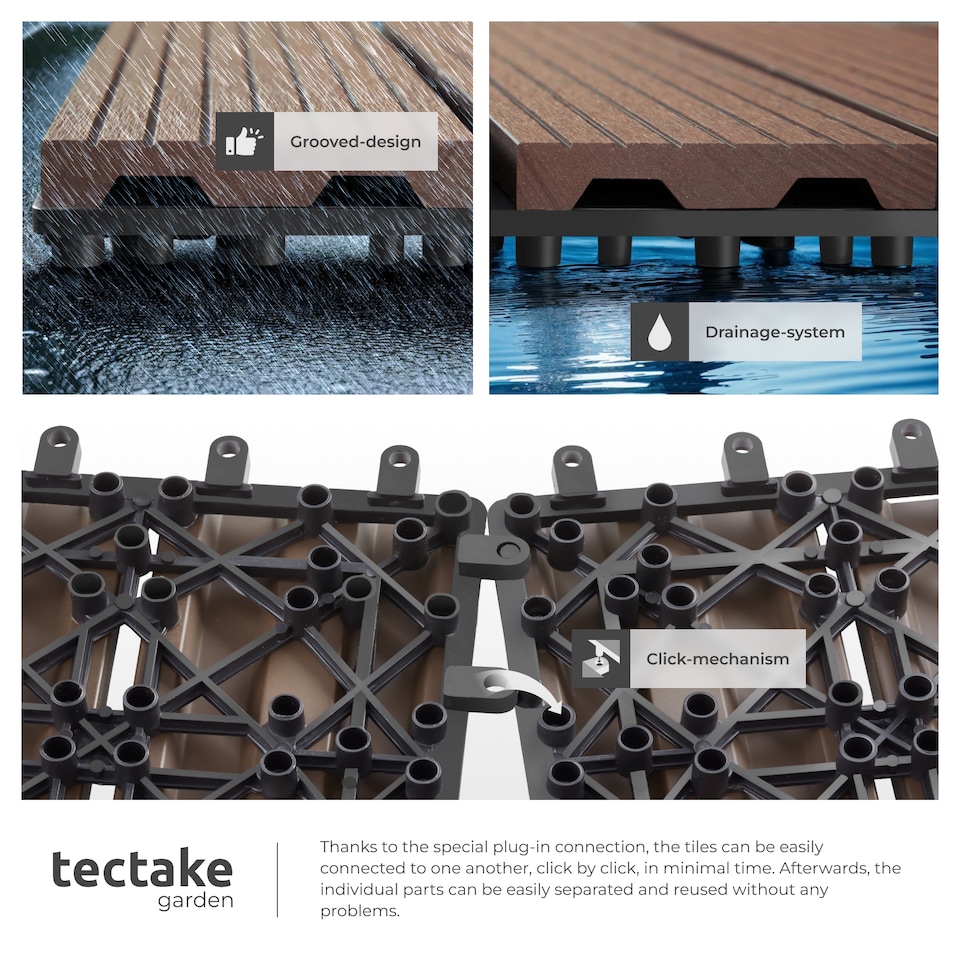 image 1 of Composite Decking Tegulas - click system, wood look, outdoor safe | Brown | brown | 31 x 31 x 2,20 cm | 11