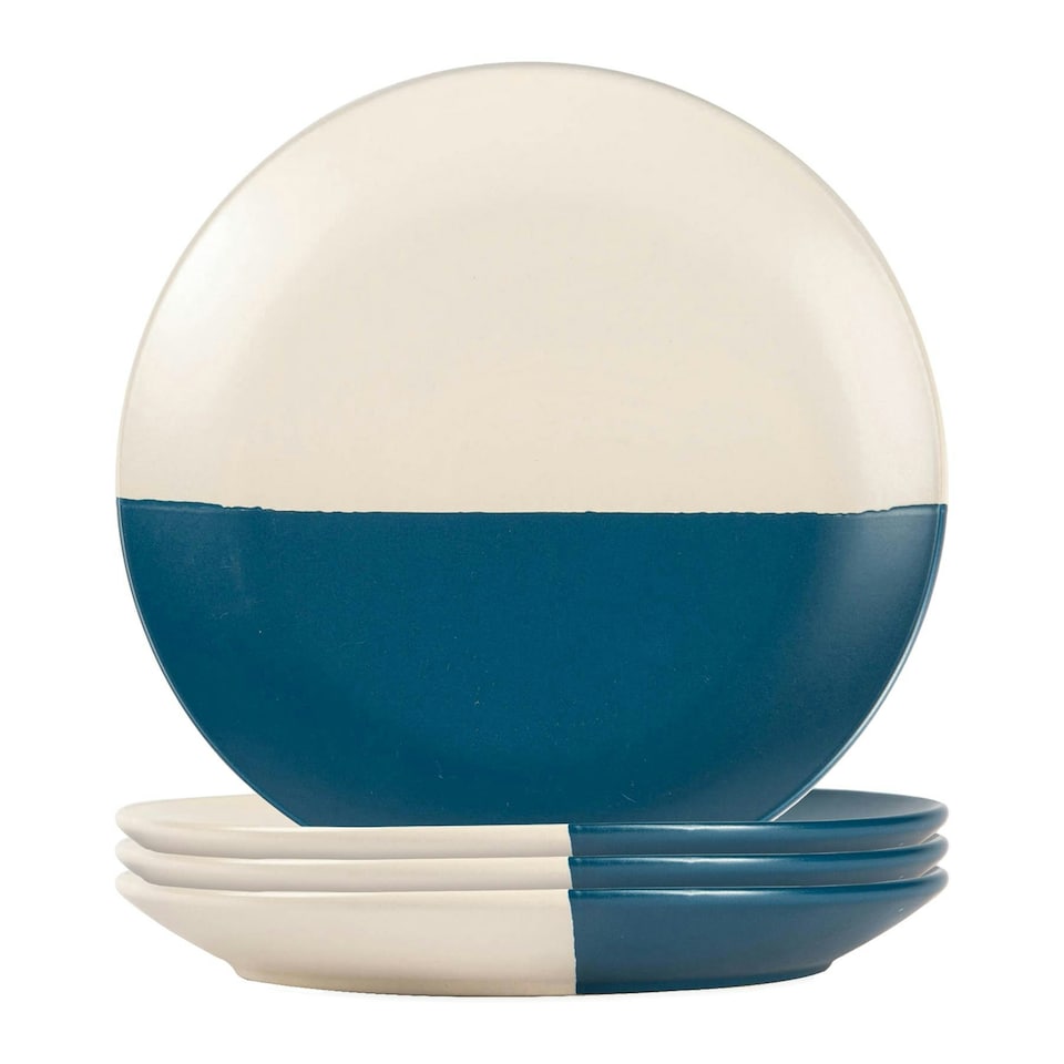 image 1 of Nicola Spring Ceramic Dipped Flecked Dinner Plates - 20.5cm - Navy - Pack of 4