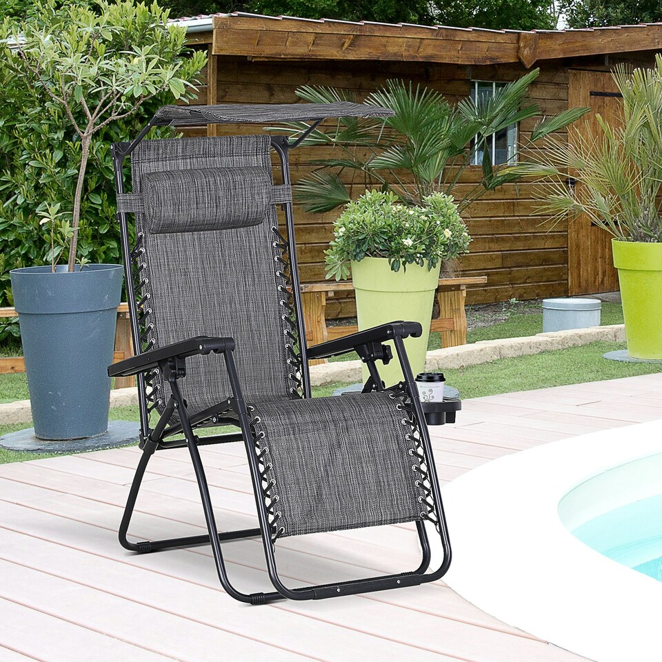 image 1 of Outsunny Zero Gravity Chair Adjustable Patio Lounge w/ Cup Holder Light Grey