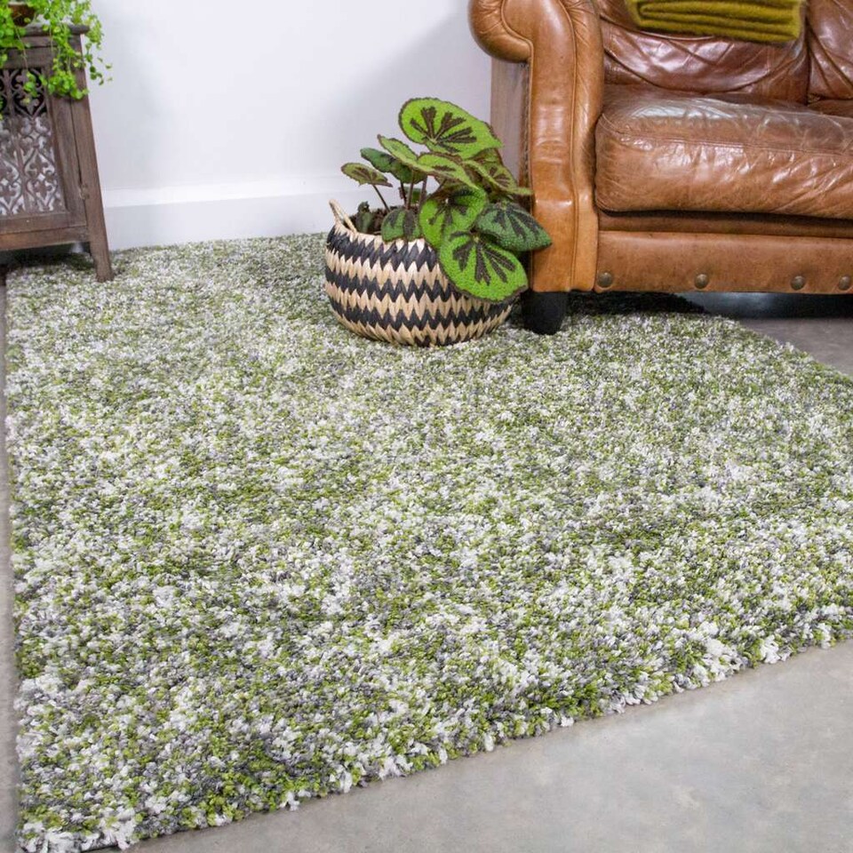 image 1 of KUKOON Dark Green Grey Mottled Shaggy Rug 120cm x 170cm