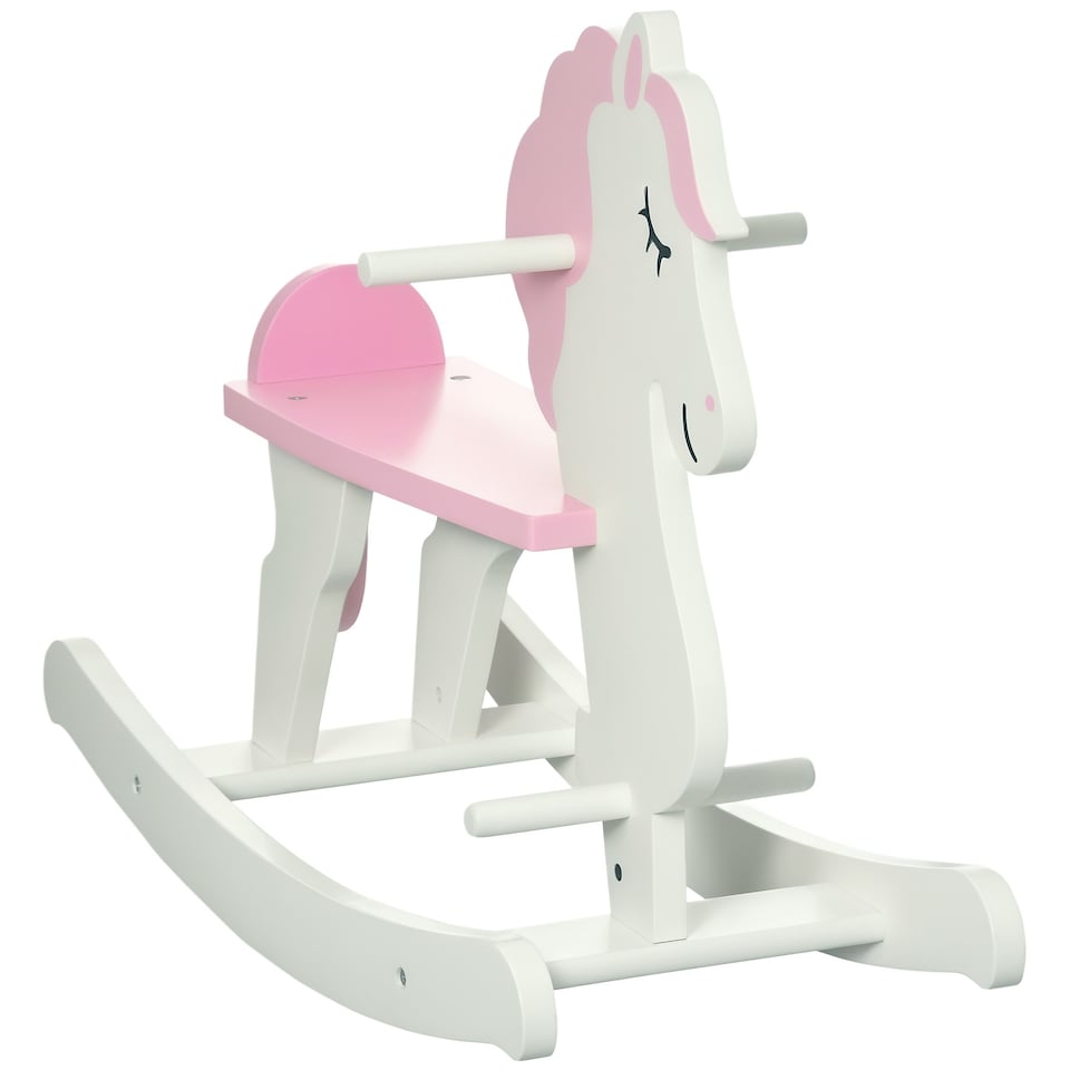 image 1 of HOMCOM Kids Ride-On Toy Rocking Horse w/ Handlebar, Foot Pedal - Pink