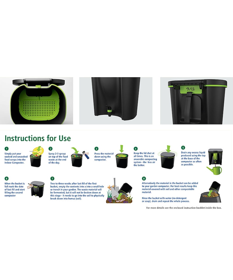image 1 of Maze Twin Pack Bokashi Bin with 1kg Bokashi | Black | Black | One Size