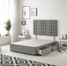Astoria Divan Bed Base with 2 Drawers & 30 Inch Diamante Headboard in Linen Fabric | Silver | Silver | Small Double