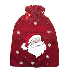Red Plush Velvet With Print Christmas Sack