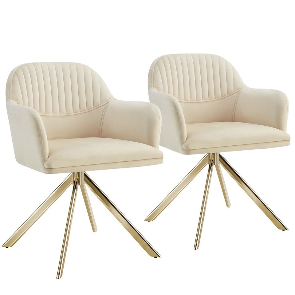 image 1 of Lounge Armchair Living Room Accent Chair 360 Swivel Slim Steel Legs Velvet Fabric | Cream | cream/gold | 2