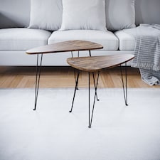 Vida Designs Brooklyn Oval Nest of Tables 2 Piece Set Nesting Sofa Bedside Side Table, Dark Wood