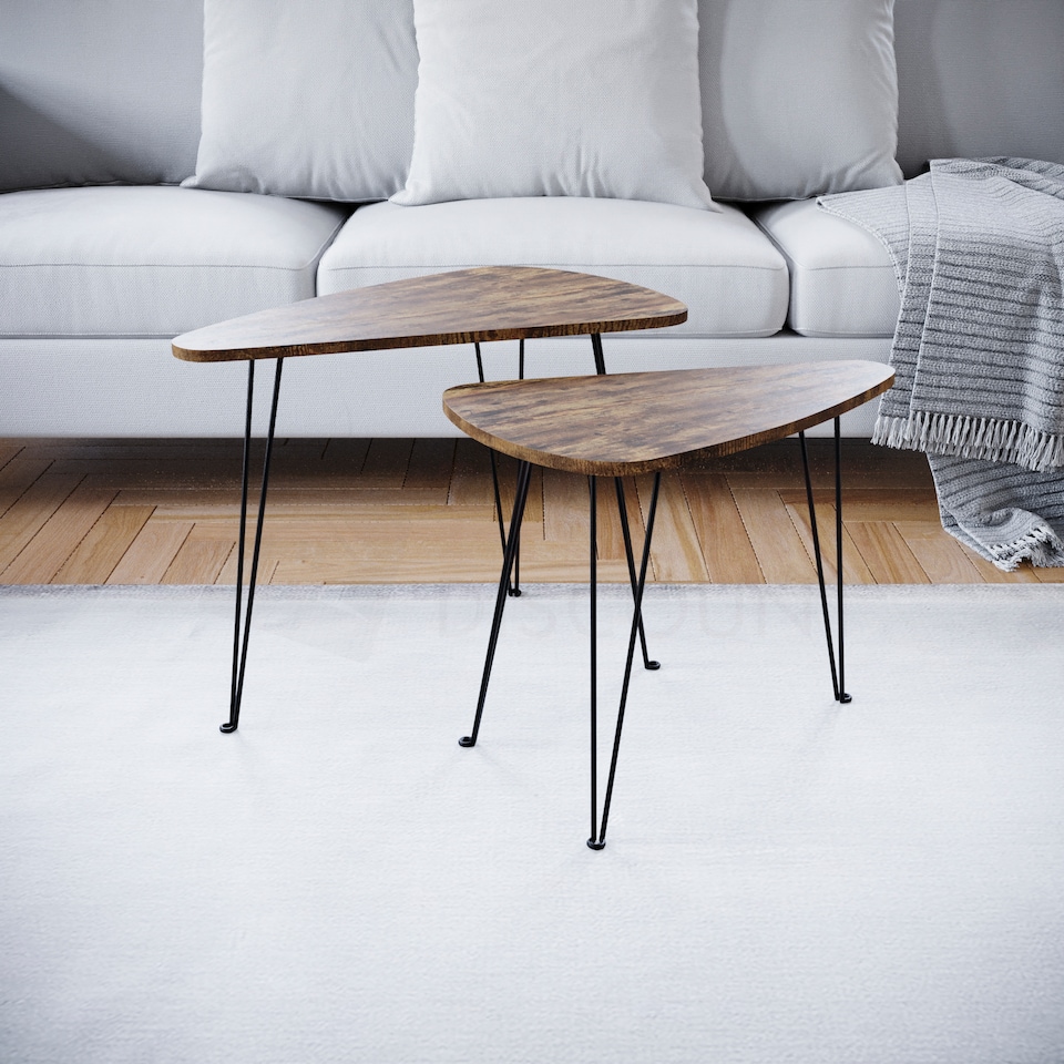 image 1 of Vida Designs Brooklyn Oval Nest of Tables 2 Piece Set Nesting Sofa Bedside Side Table, Dark Wood